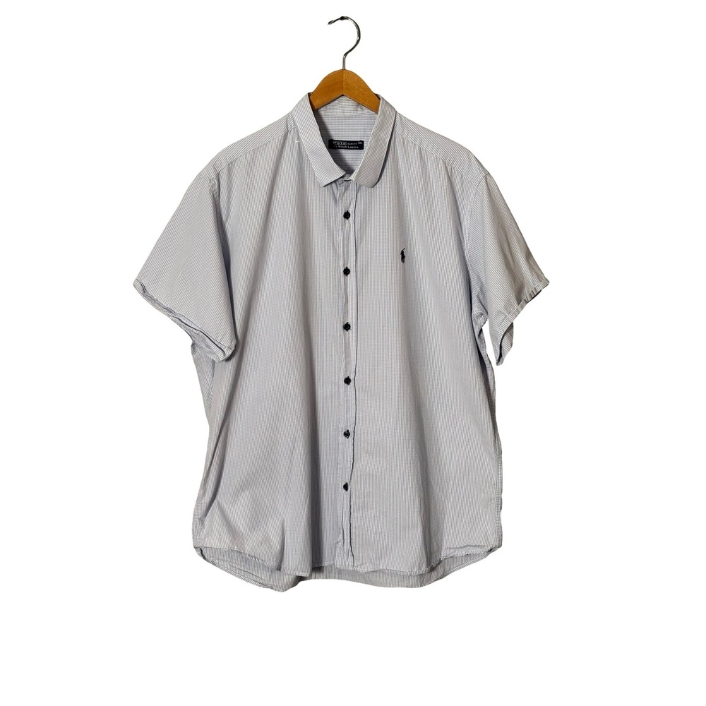 Polo Ralph Lauren Mens 3XL Blue White Gingham Slim Fit Short Sleeve Shirt - Picture 1 of 5
